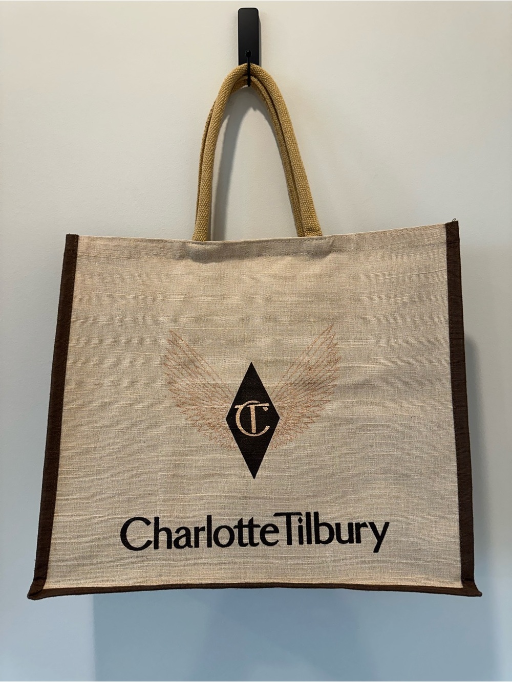 Charlotte Tilbury Wool Woven Brown Large Square Tote Bag Carry On Grocery Travel